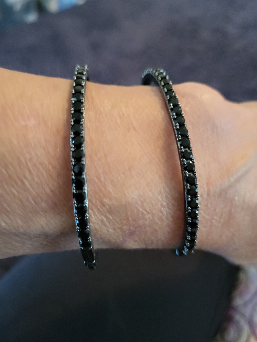 Black Pave Tennis Bracelet  - Women Jewelry. Set Of 2